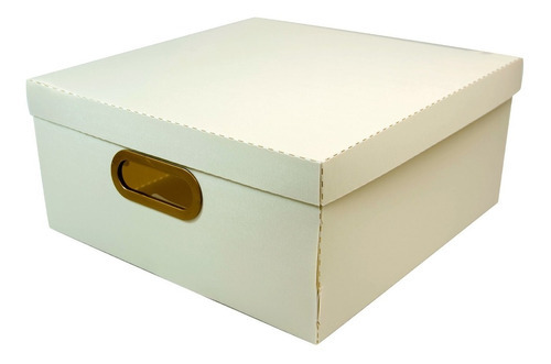 Caja Organizadora Cuadrada Plástica Símil Lino 35x35x16 Color Beige