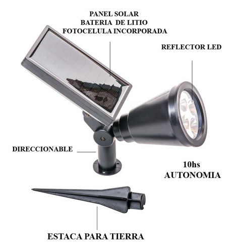 Estaca Solar Reflector Lampara Led Jardin Autonoma Exterior
