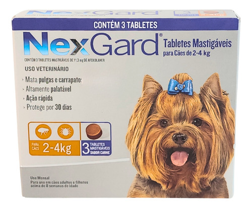 NexGard Antipulgas e Carrapatos Comprimidos para cão de 2kg a 4kg 3 comprimidos Boeringer Ingelhein