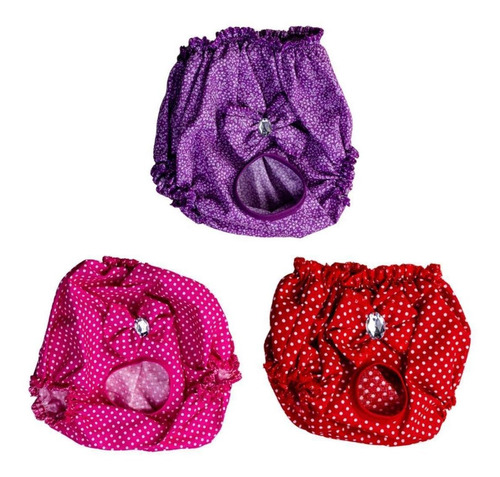 Kit 3 Calcinhas Para Cachorro - Rosa, Vermelha E Lilás  G