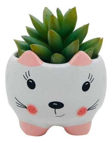 Cachepot Gato Rosa Suculenta Vasinho De Flor Miniatura Cor Branco Detalhes Rosa