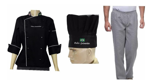 Kit Doma Feminina + Touca + Calça Gastronomia Gourmet Chef