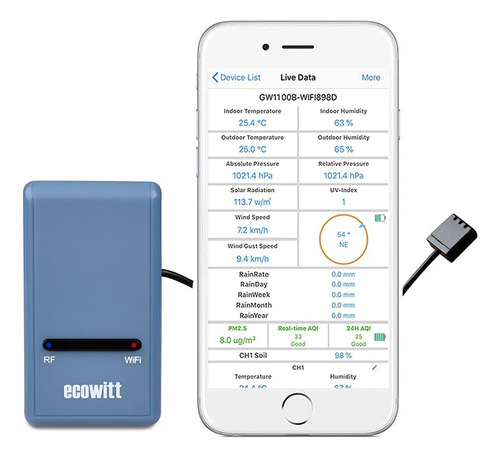 Ecowitt Gw1000 Sensor Wifi Humedad, Temp, Barómetro