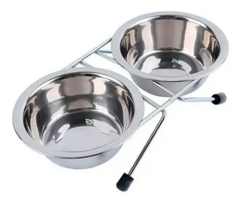 Comedouro Bebedouro Inox Duplo C/ Suporte Cães  Gatos