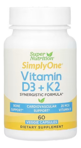 Vitamina D3 + K2 Super Nutrition 60 Cápsulas  Importado Usa 