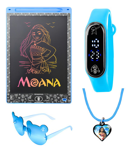 Kit Relógio Moana + Lousa Mágica + Óculos Uv + Colar Azul
