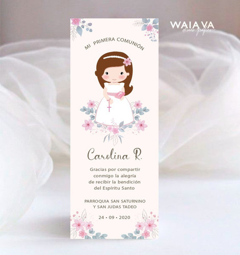 Imagen 9 de 10 de Estampas Primera Comunión Tarjetas Nenas Señalador X 3u
