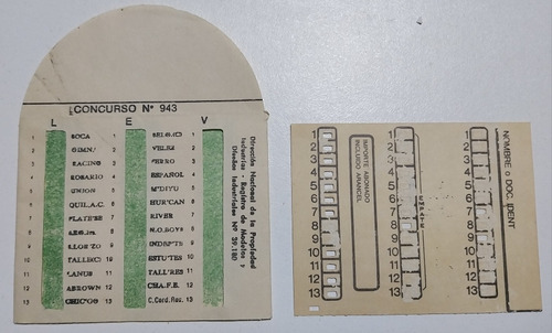 Antigua Boleta De Prode. Concurso 943. (Usado)