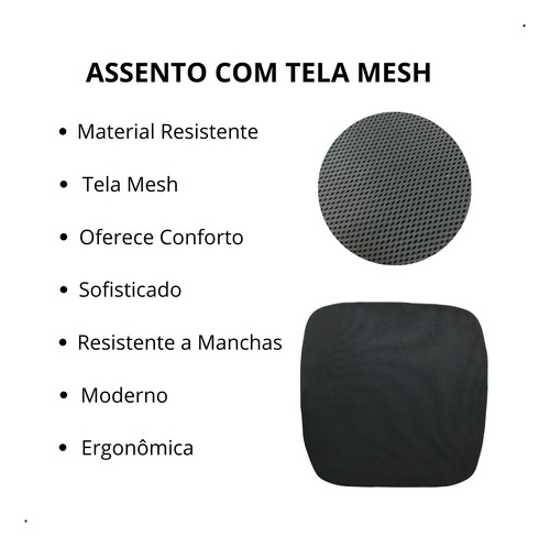 Conjunto Assento E Encosto C/ Tela Mesh Ergonômico Preto