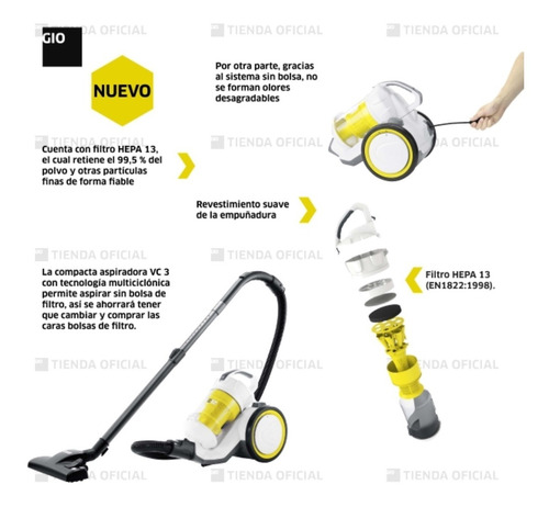 Imagen 3 de 10 de Aspiradora Karcher Multiciclonica Vc 3 Premium Hepa12 Polvo