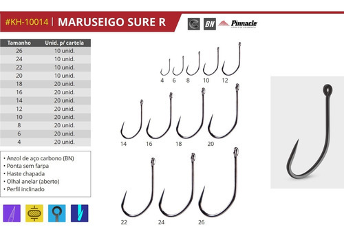 Anzol Pinnacle Maruseigo Sure Nº 6 Sem Fisga C/ 20 Peças