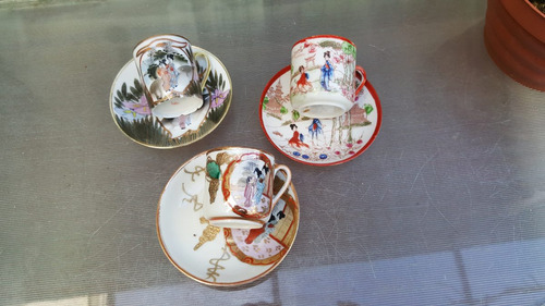 Lote De 3 Duos Tazas De Cafe Porcelana Cáscara De Huevo