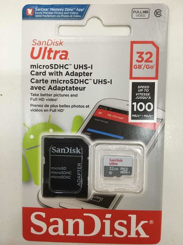 Imagen 1 de 1 de Tarjeta De Memoria 32g 100 Mb/s Sandisk Ultra