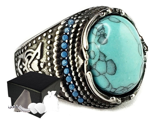 Combo Anillo Estilo Turco Elegante De Lujo Azul Acero Inox E