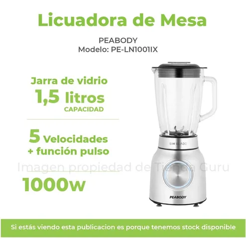 Licuadora Peabody Cuchilla 6 Hojas Inox 1000w Pe ln1001ix