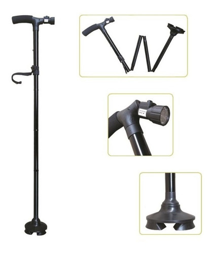 Bastón Para Adulto Plegable Ajustable Con Luces Led 4 Apoyos