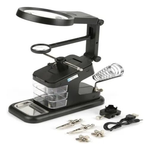 Soporte Para Soldador Con Lupa Y Led De 3 Cajones