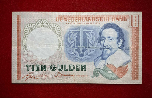 Billete 10 Gulden Holanda 1953 Pick 85 A Hugo De Groot