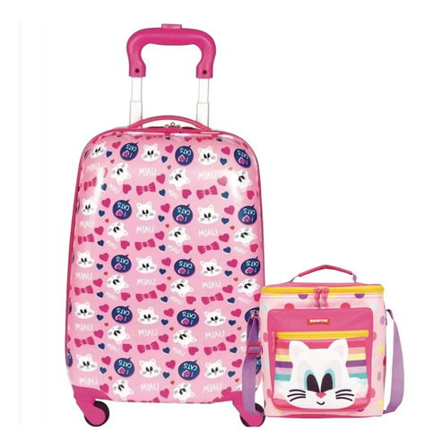 Kit Mala Malinha Kids Cat 18y Rodinha Sestini 2018 Lancheira