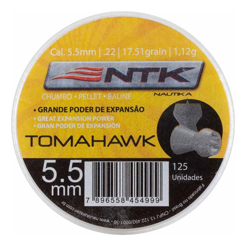Chumbinho Ntk Tomahawk 5,5mm .22 Expansão 125un
