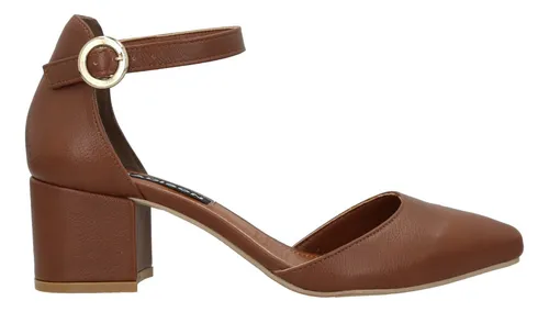 Zapatilla Dama Caf Con Tac n Cuadrado Bajo Y Pulsera