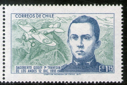 Chile Sello Mint 1° Vuelo Trasandino Piloto D. Godoy  1971 