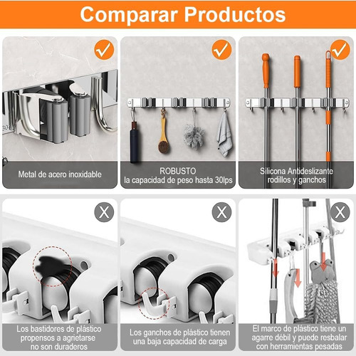 Organizador Colgador De Escobas Trapeador De Pared Y Ganchos
