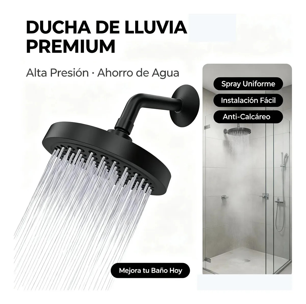Cabezal de Ducha Alta Presión Redondo Negro Qzgyoool para Baño