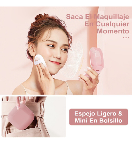 Espejo Mano Mini Led Espejo Maquillaje 3 Tonos Color Ajustab Blanco