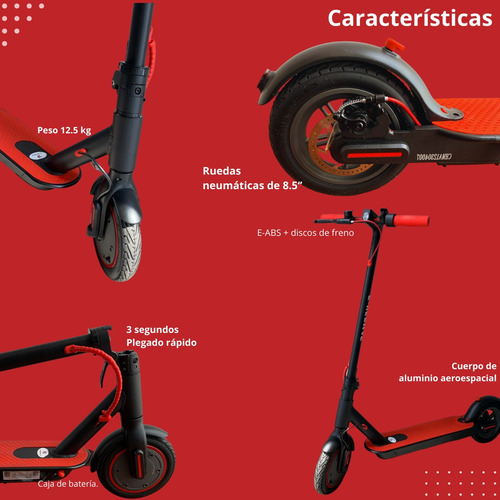 Scooter Eléctrico 25km/h Alto Rendimiento Plegable Luz Led