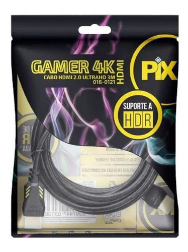 Cabo Hdmi 3m 2.0 4k Gamer Plug 90 Graus 018-0121 - Pix