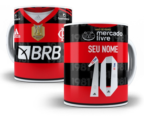 Imagem 1 de 4 de Caneca Personalizada Futebol Flamengo Com Nome E Número