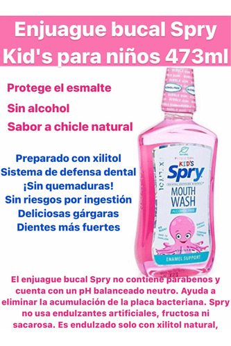 Enjuague Bucal Spry Kids 473ml Sabor Chicle Sellado Y Nuevo