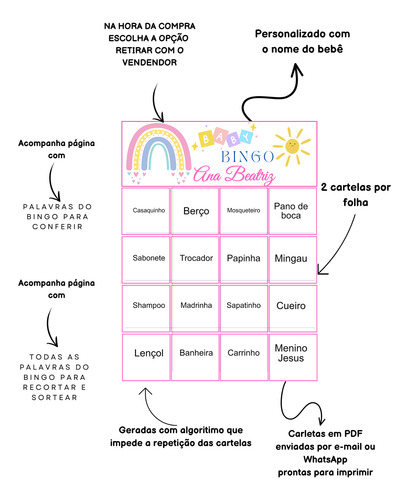 70 Cartelas Bingo Chá De Bebê Pdf Nome Personalizado Baby