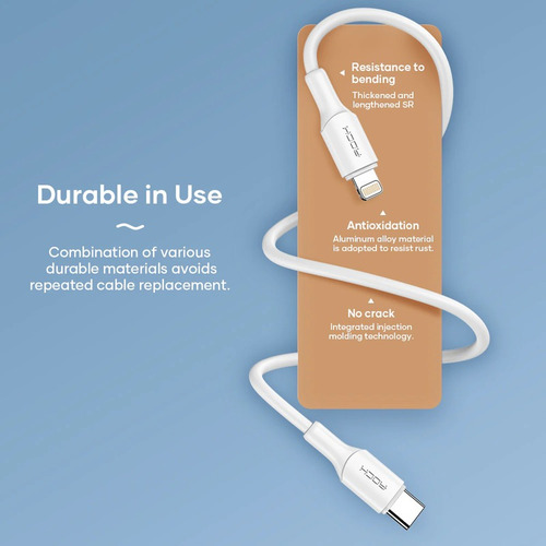 Cable USB tipo C Lightning Flash Flex robusto de 2 m para iPhone, color blanco