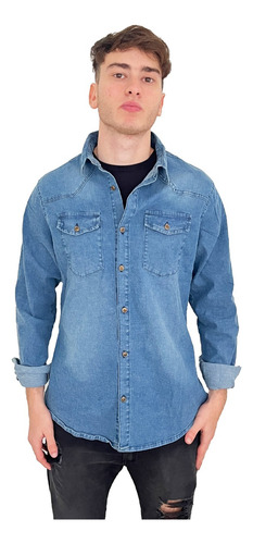 Imagen 2 de 9 de Camisa Jony Hombre Azul Elastizada