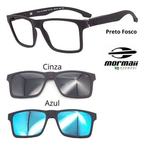 Oculos Mormaii Swap Ng Duo 6098 A14 Preto Fosco + 2 Clipons