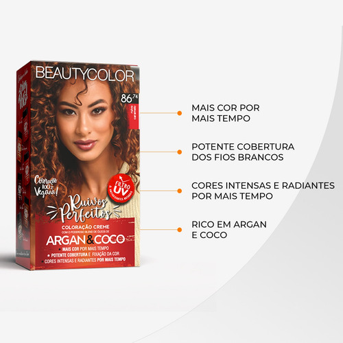 Kit de tinte para cabello Beautycolor, color de cabello, tono 86.74, rojo caramelo para cabello x 45 g