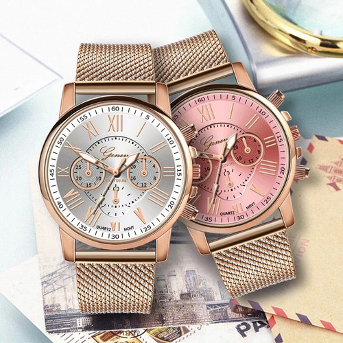 Kit 8un Relógio Feminino Dourado Geneva Atacado Lote Revenda