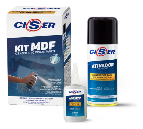 Ciser- Kit Adhesivo Instantaneo P/ Mdf 100g + 120g