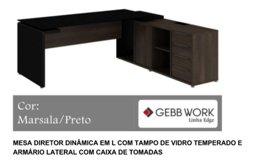 Mesa Dinâmica Em L Com Tampo De Vidro E Armario Lateral