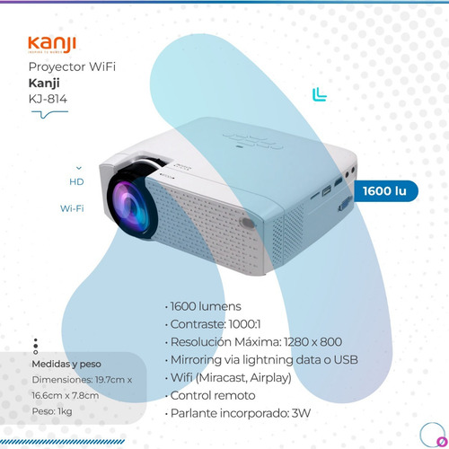 Imagen 2 de 10 de Proyector Kanji Wifi Hd 1600lu Kj-814