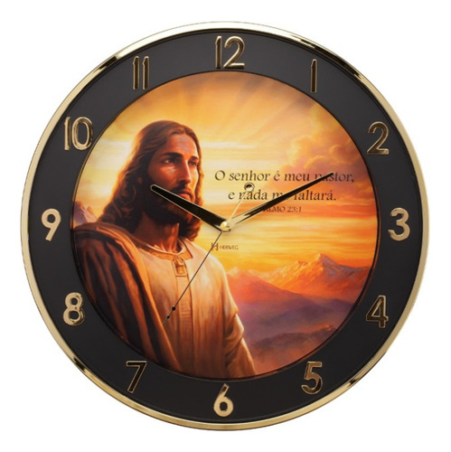 Relógio Parede Herweg Silencioso Dourado 6849 Jesus Religião