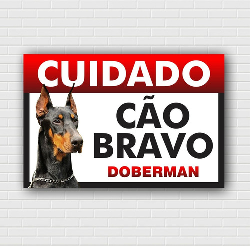 Placa Aviso Cuidado Cão Bravo Doberman 20x30 Pvc 1mm 