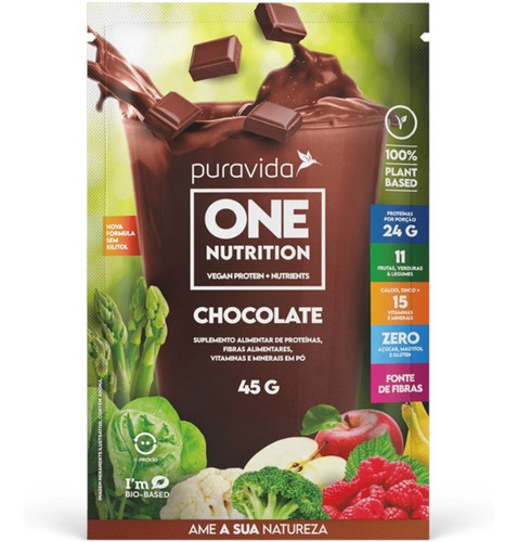 One Nutrition Puravida, Vegan Protein + Nutrients Sachê 45g Sabor Chocolate