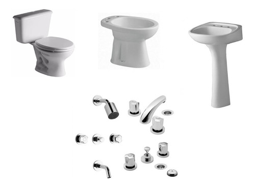 Juego De Baño Ferrum Inodoro + Bidet + Lavatorio Griferia Fv