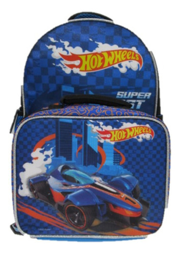 Mochila + Lonchera Escolar Hot Wheels Niños Autos