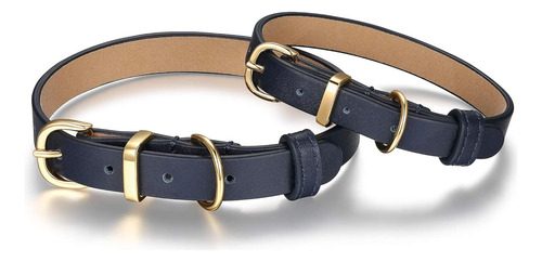 Scamper & Co Collar Perro Cuero Genuino Tachuelas Corazon Navy Corazones Xs