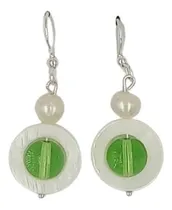 Comprar Aros Colgantes Piedra Nacar Y Murano Verde Plata De Ley 925.