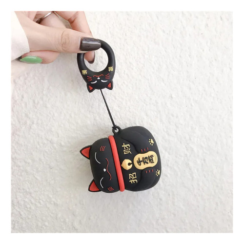 Funda Estuche Kawaii Para Airpods Pro2 Con Gancho Gatito Suerte Negro
